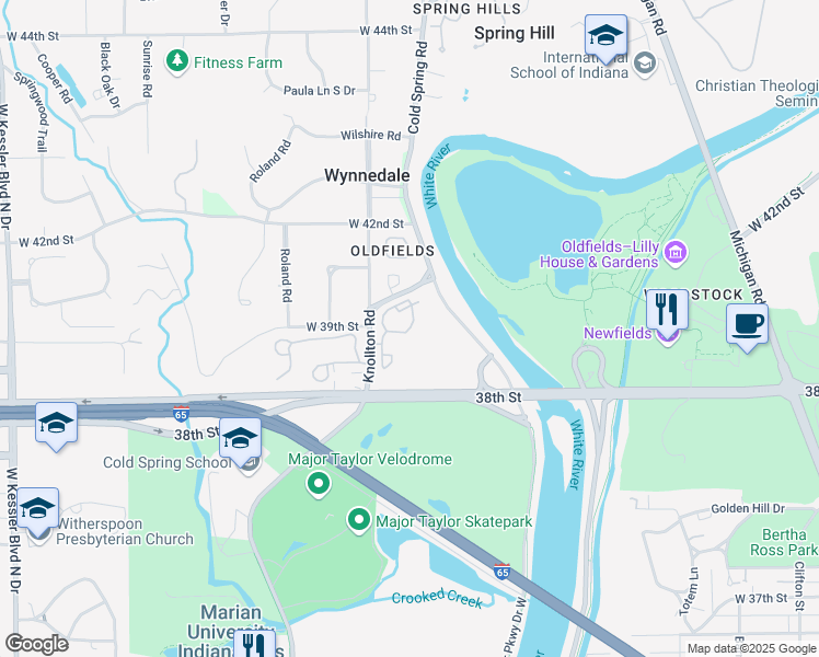 map of restaurants, bars, coffee shops, grocery stores, and more near 3951 Gable Lane Drive in Indianapolis