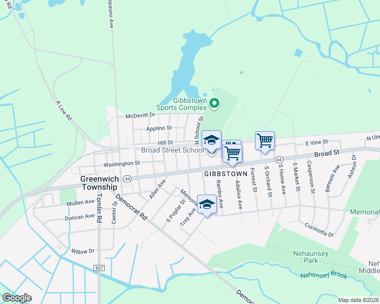 map of restaurants, bars, coffee shops, grocery stores, and more near 42 North Poplar Street in Greenwich Township