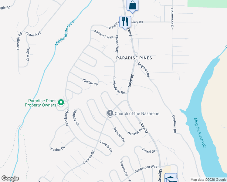 map of restaurants, bars, coffee shops, grocery stores, and more near 6398 Cumberland Road in Magalia