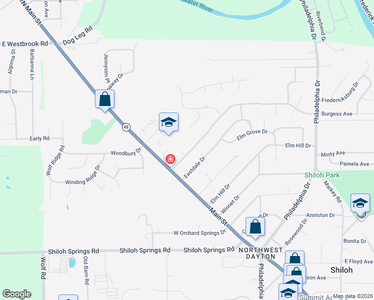 map of restaurants, bars, coffee shops, grocery stores, and more near 41 Burgess Avenue in Dayton
