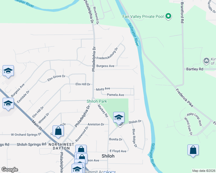 map of restaurants, bars, coffee shops, grocery stores, and more near 205 Minty Avenue in Dayton