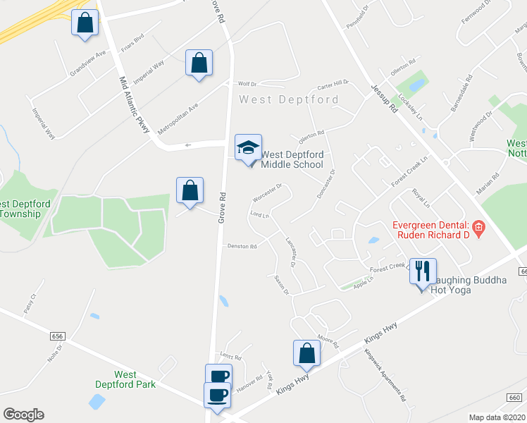 map of restaurants, bars, coffee shops, grocery stores, and more near 4 Lord Lane in West Deptford