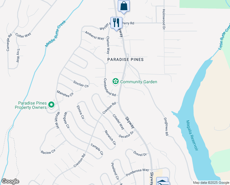 map of restaurants, bars, coffee shops, grocery stores, and more near 6417 Cumberland Road in Magalia