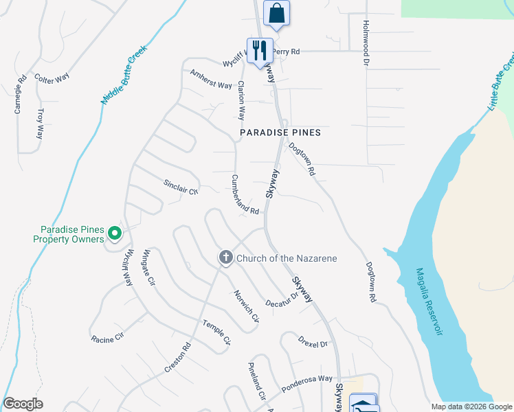 map of restaurants, bars, coffee shops, grocery stores, and more near 6417 Cumberland Road in Magalia