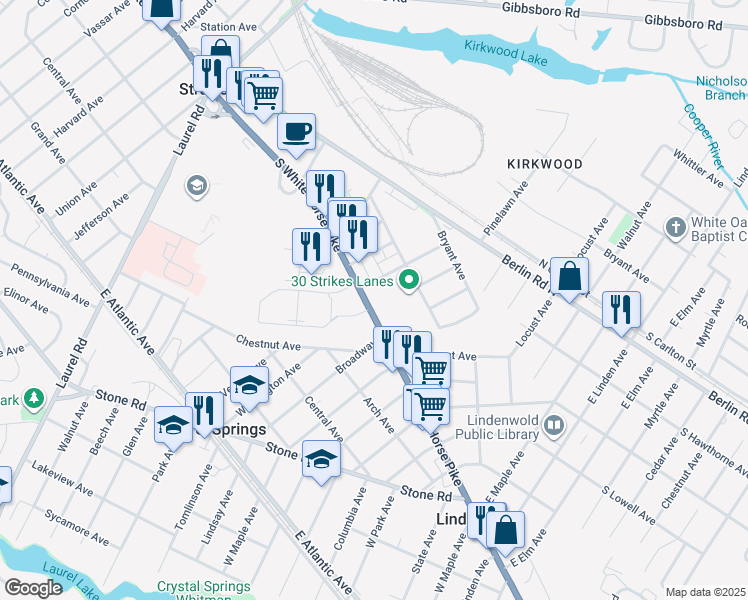 map of restaurants, bars, coffee shops, grocery stores, and more near 407 South Wh Hse Park in Stratford