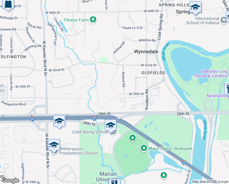 map of restaurants, bars, coffee shops, grocery stores, and more near 4026 Crooked Creek Overlook Street in Indianapolis