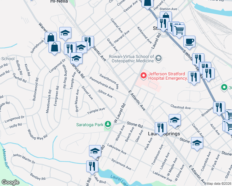 map of restaurants, bars, coffee shops, grocery stores, and more near 16 Elinor Avenue in Stratford