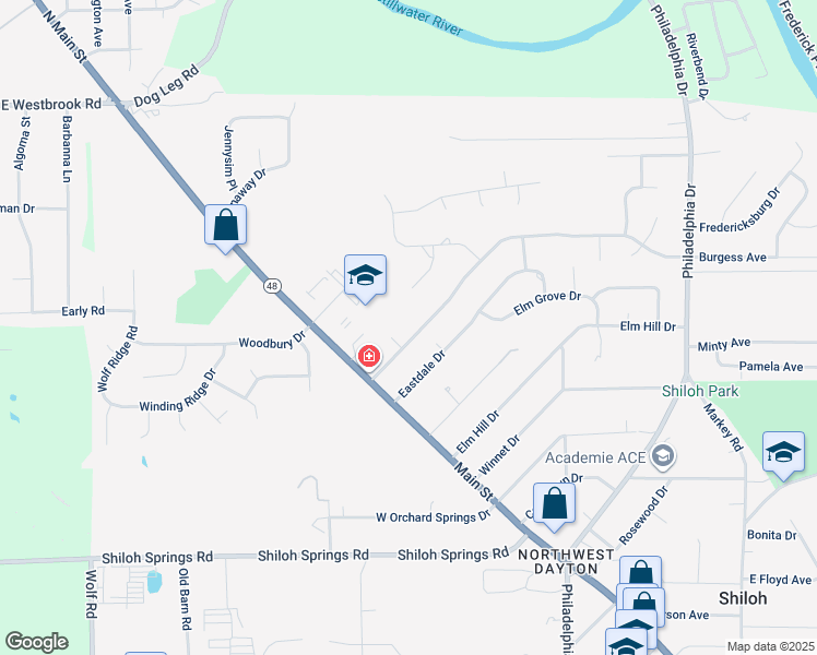 map of restaurants, bars, coffee shops, grocery stores, and more near 47 Burgess Avenue in Dayton