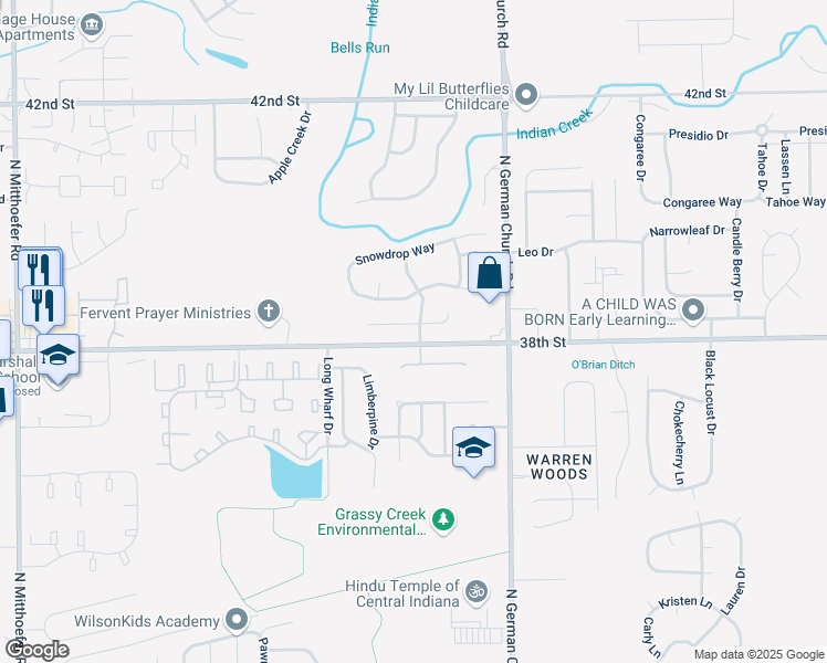 map of restaurants, bars, coffee shops, grocery stores, and more near 10811 Chenille Court in Indianapolis