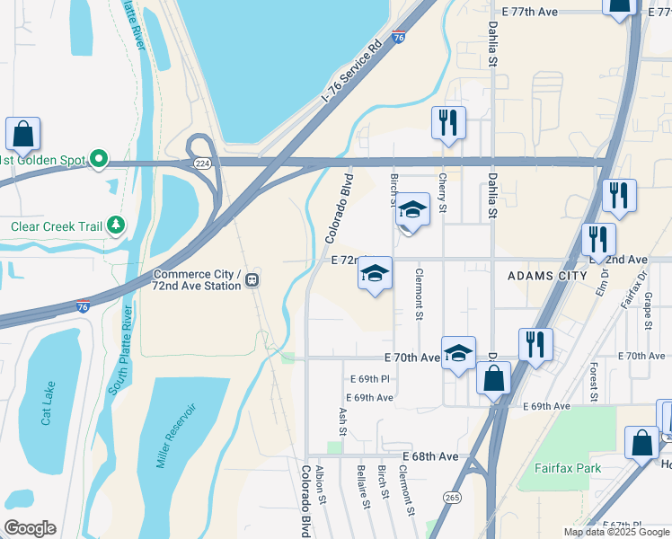 map of restaurants, bars, coffee shops, grocery stores, and more near 7190 Colorado Boulevard in Commerce City