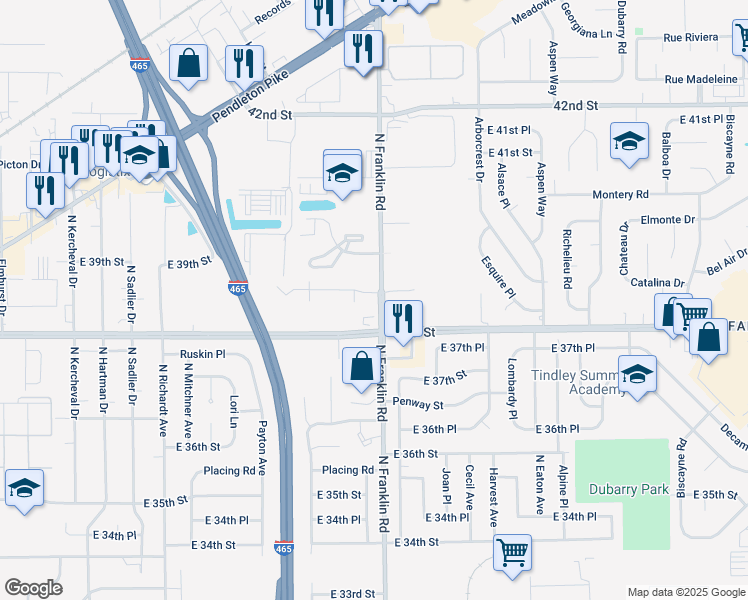 map of restaurants, bars, coffee shops, grocery stores, and more near in Indianapolis