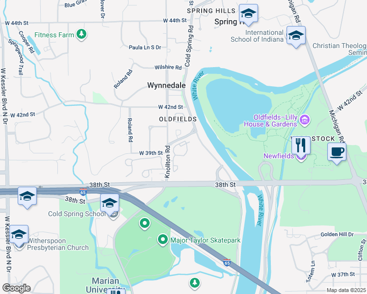 map of restaurants, bars, coffee shops, grocery stores, and more near 3949 Gable Lane Drive in Indianapolis