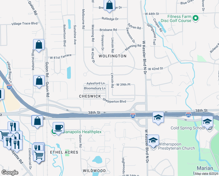 map of restaurants, bars, coffee shops, grocery stores, and more near 3923 Teddington Way in Indianapolis