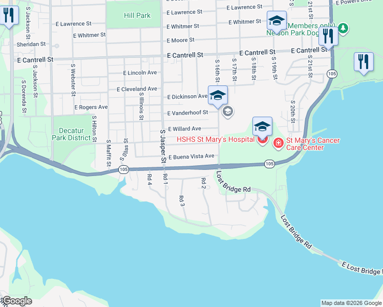map of restaurants, bars, coffee shops, grocery stores, and more near 1300 East Lake Shore Drive in Decatur