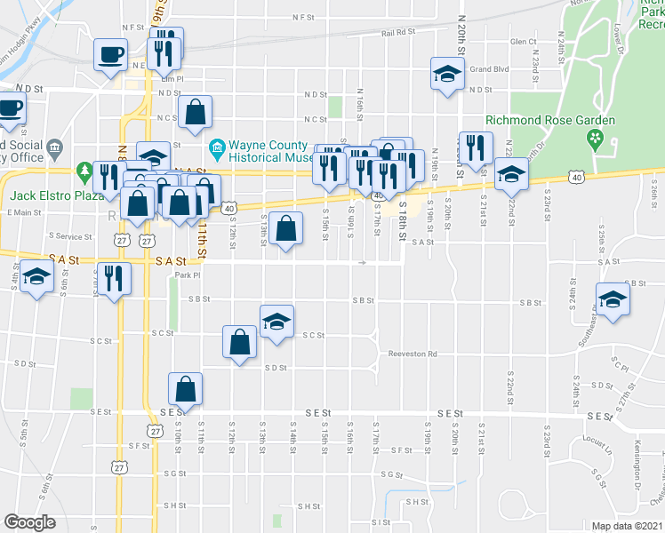map of restaurants, bars, coffee shops, grocery stores, and more near 101 South 15th Street in Richmond