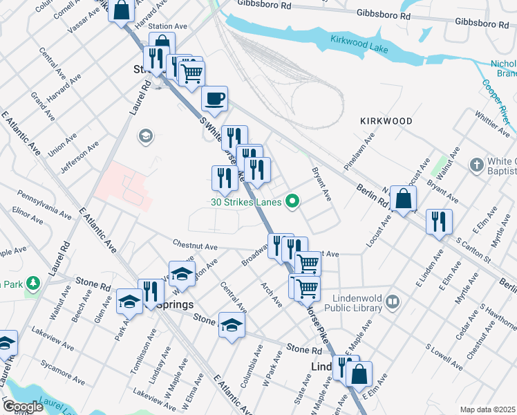 map of restaurants, bars, coffee shops, grocery stores, and more near 407 South Wh Hse Park in Stratford