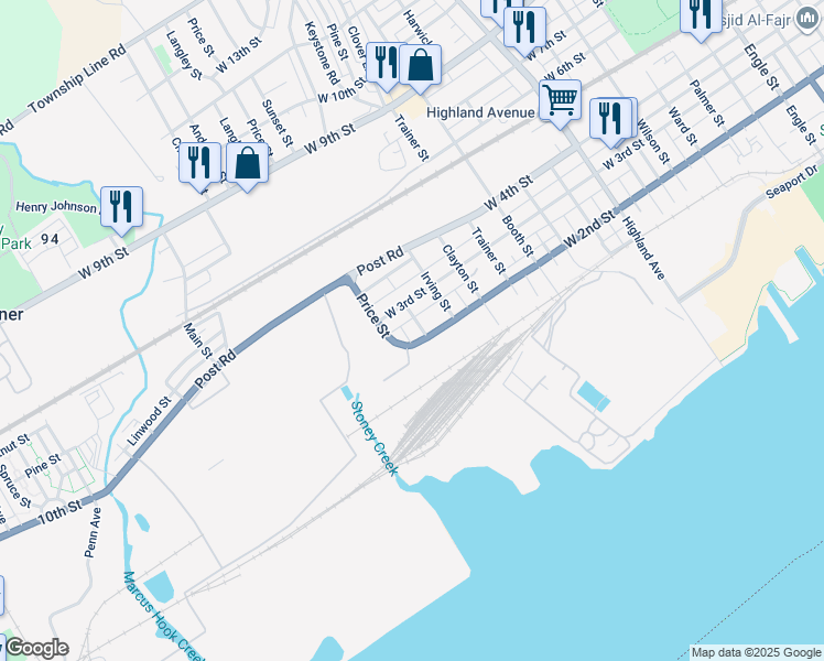 map of restaurants, bars, coffee shops, grocery stores, and more near 214 Wilcox Street in Trainer