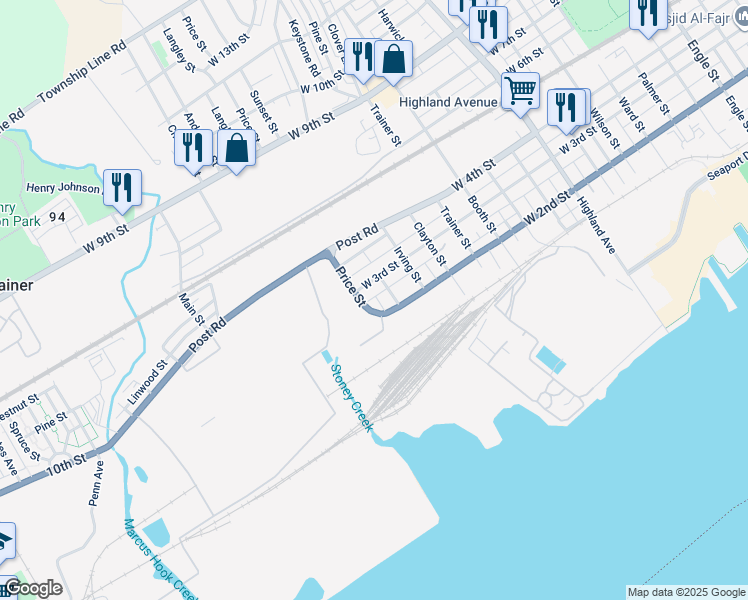 map of restaurants, bars, coffee shops, grocery stores, and more near 212 Tuttle Street in Trainer