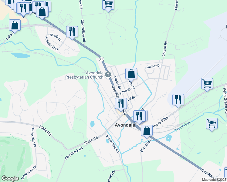 map of restaurants, bars, coffee shops, grocery stores, and more near 314 Pennsylvania Avenue in Avondale