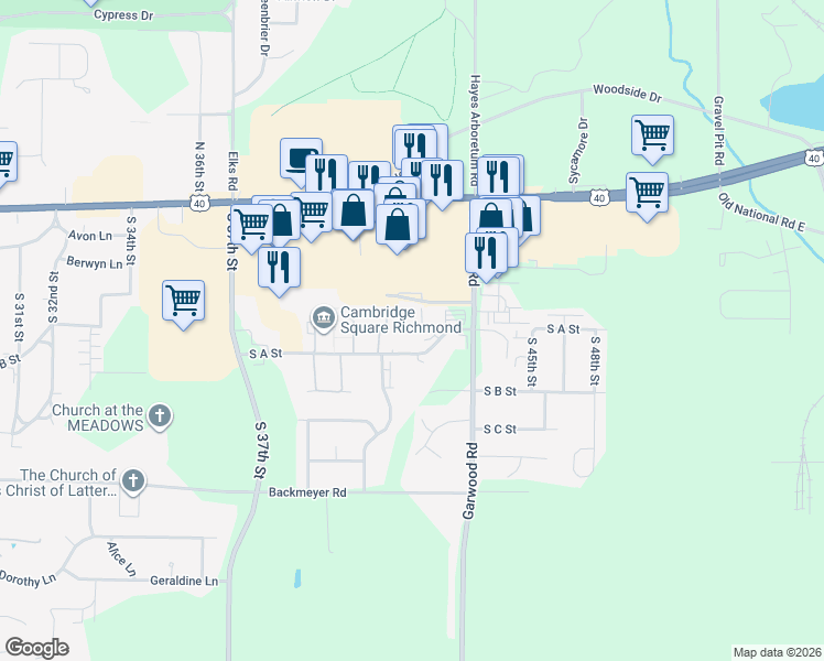 map of restaurants, bars, coffee shops, grocery stores, and more near 4100 South A Street in Richmond