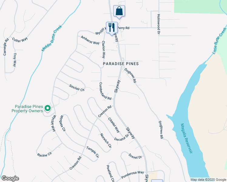 map of restaurants, bars, coffee shops, grocery stores, and more near 6417 Cumberland Road in Magalia