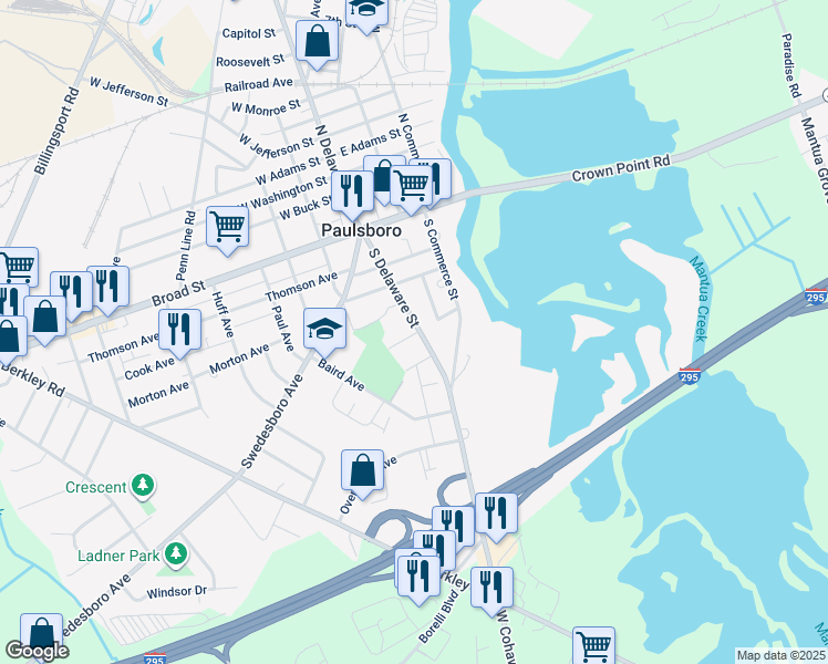 map of restaurants, bars, coffee shops, grocery stores, and more near 126 Gill Avenue in Paulsboro