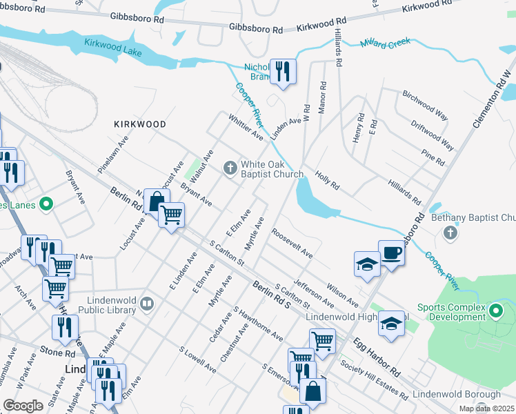 map of restaurants, bars, coffee shops, grocery stores, and more near 913 East Elm Avenue in Lindenwold