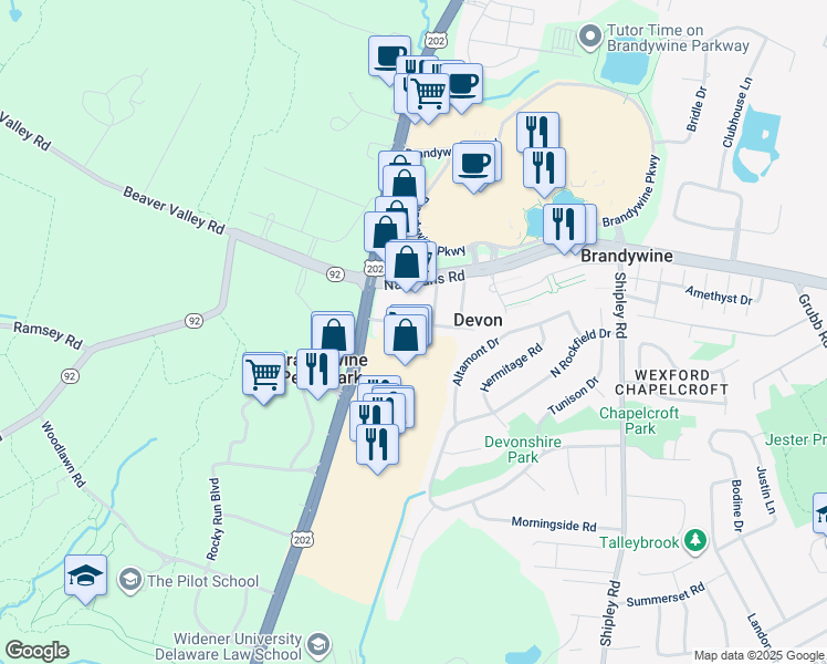 map of restaurants, bars, coffee shops, grocery stores, and more near 18 Washington Avenue in Wilmington