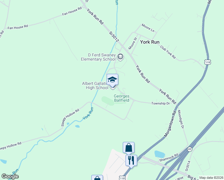 map of restaurants, bars, coffee shops, grocery stores, and more near 1119 T502 in Uniontown