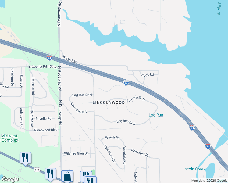 map of restaurants, bars, coffee shops, grocery stores, and more near 8910 Lincolncreek Circle in Indianapolis