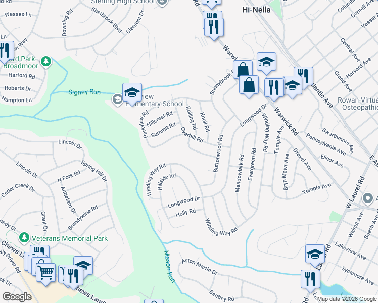 map of restaurants, bars, coffee shops, grocery stores, and more near 26 Overhill Road in Stratford