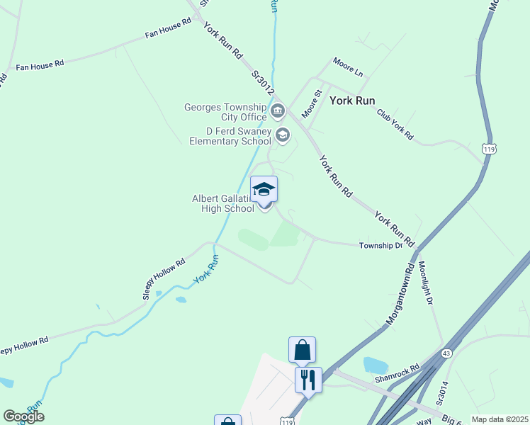 map of restaurants, bars, coffee shops, grocery stores, and more near 1119 T502 in Uniontown