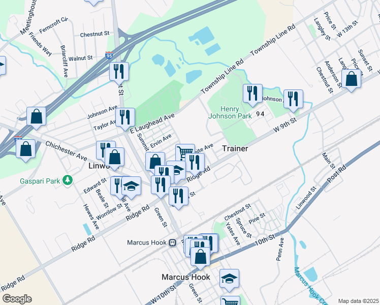 map of restaurants, bars, coffee shops, grocery stores, and more near 212 White Avenue in Linwood