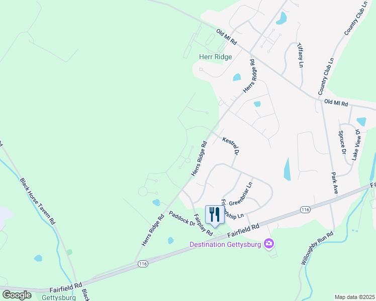 map of restaurants, bars, coffee shops, grocery stores, and more near 14 Flicker Court in Gettysburg