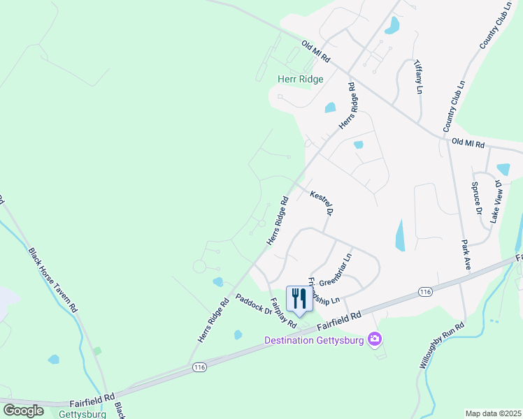 map of restaurants, bars, coffee shops, grocery stores, and more near 14 Flicker Court in Gettysburg