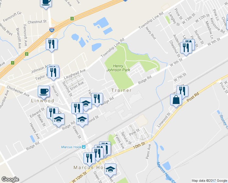 map of restaurants, bars, coffee shops, grocery stores, and more near 315 Cranston Avenue in Linwood