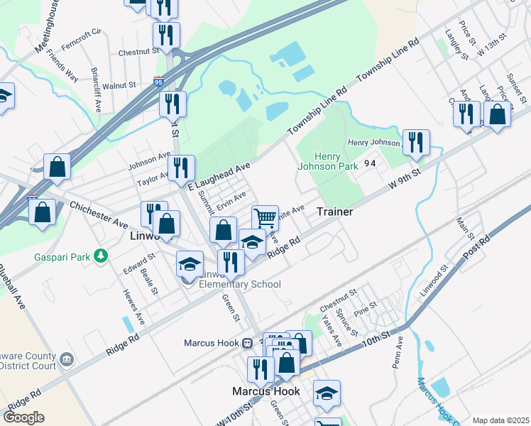 map of restaurants, bars, coffee shops, grocery stores, and more near 1457 Yates Avenue in Linwood