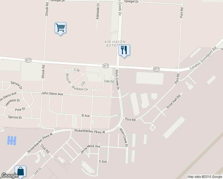 map of restaurants, bars, coffee shops, grocery stores, and more near 14 Oak Road in Columbus