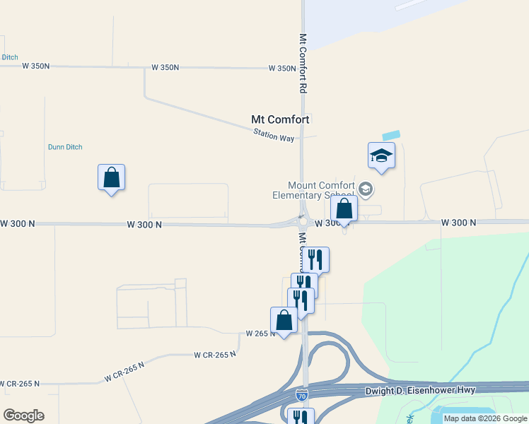 map of restaurants, bars, coffee shops, grocery stores, and more near 6130 West 300 North in Greenfield