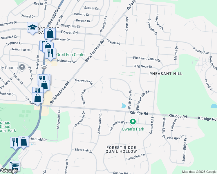 map of restaurants, bars, coffee shops, grocery stores, and more near 6332 Harvest Meadows Drive in Dayton