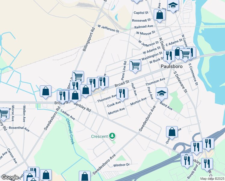map of restaurants, bars, coffee shops, grocery stores, and more near 433 West Broad Street in Paulsboro