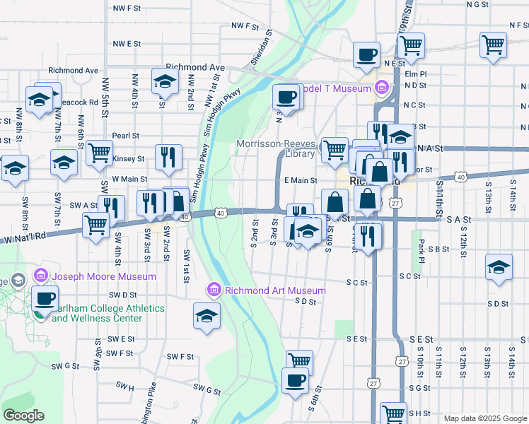 map of restaurants, bars, coffee shops, grocery stores, and more near in Richmond