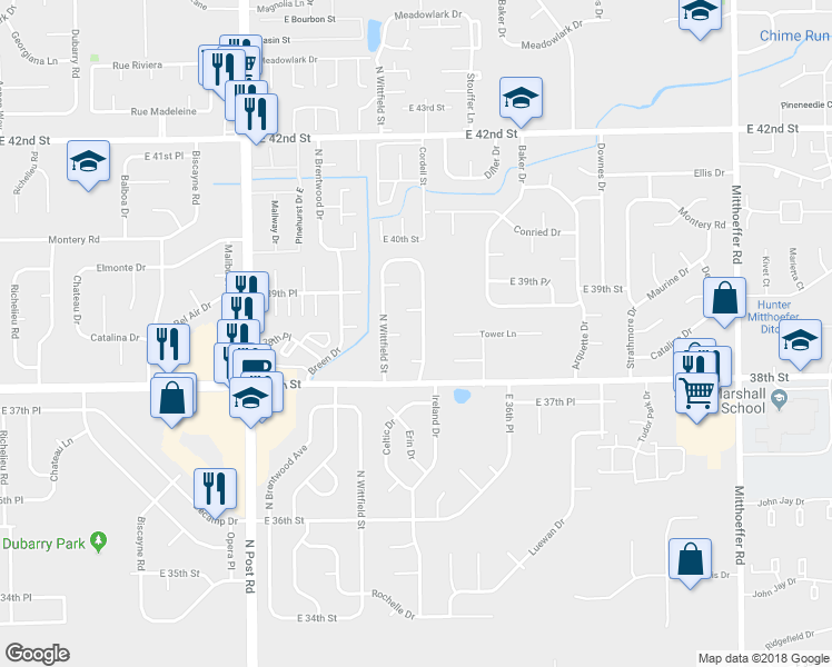 map of restaurants, bars, coffee shops, grocery stores, and more near 9313 Elmtree Court in Indianapolis