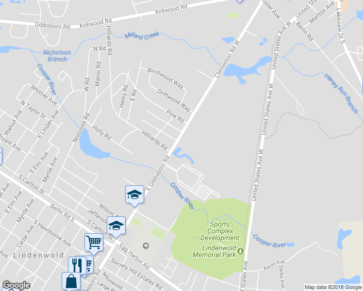 map of restaurants, bars, coffee shops, grocery stores, and more near 171 Clementon Road West in Gibbsboro