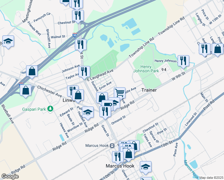 map of restaurants, bars, coffee shops, grocery stores, and more near 149 Chadwick Avenue in Linwood