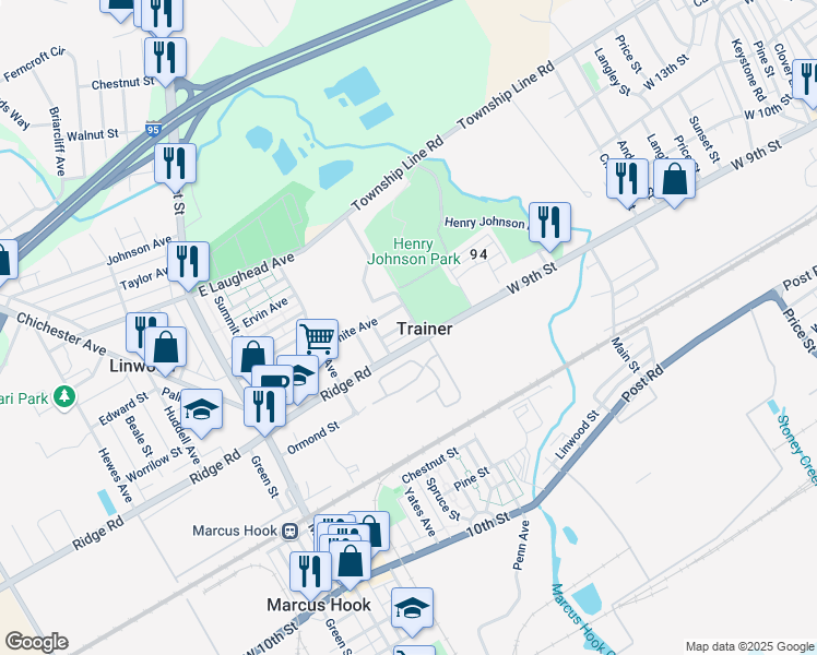 map of restaurants, bars, coffee shops, grocery stores, and more near 321 White Avenue in Linwood