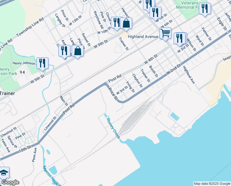 map of restaurants, bars, coffee shops, grocery stores, and more near 3520 West 3rd Street in Trainer