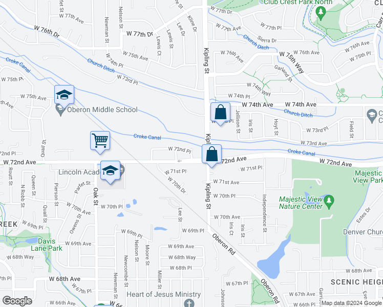 map of restaurants, bars, coffee shops, grocery stores, and more near 10125 West 72nd Avenue in Arvada