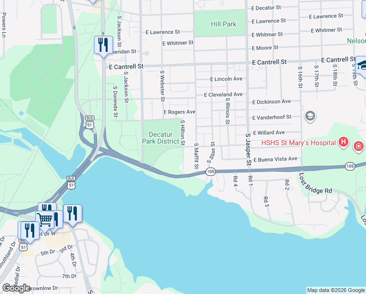 map of restaurants, bars, coffee shops, grocery stores, and more near 1300 South Hilton Street in Decatur