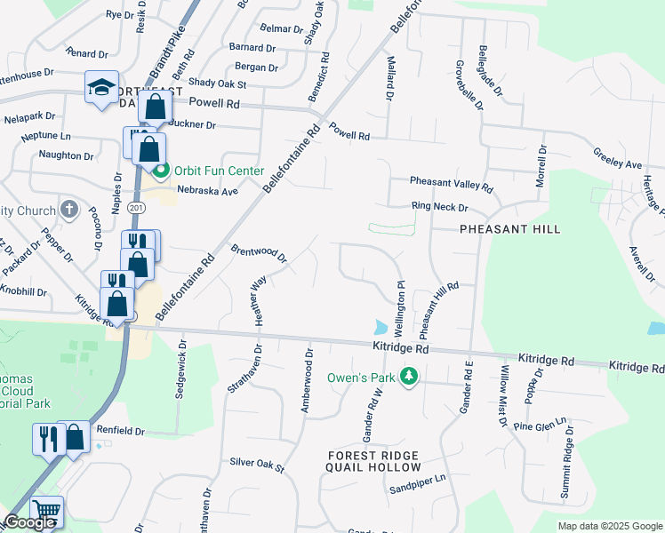 map of restaurants, bars, coffee shops, grocery stores, and more near 6316 Harvest Meadows Drive in Dayton